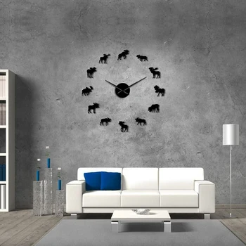 Nye Dyreliv Elg DIY Gigantiske Wall Clock Elg Silhuet Dekorative Rammeløse Væg Ur Moderne Natur, Dyr Kunst på væggene Jagt C