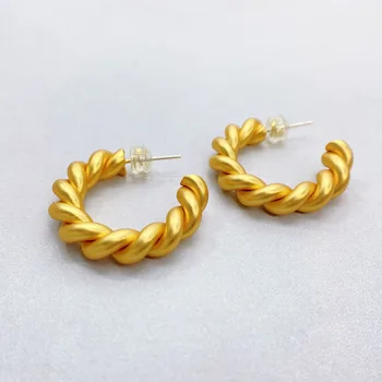 Nye Europæiske og Amerikanske mode guld farve mat øreringe damer dobbelt spiral design