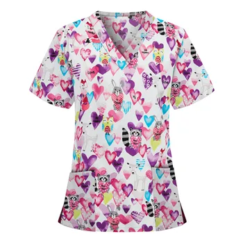 Nye Flerfarvet bomuld, Animal flower print uniform skønhedssalon sygepleje uniform lab uniform pet shop Krat uniform arbejdstøj
