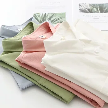 Nye Forår Solid Farve Enkel Bluse Shirts Kvinder Casual Løs Lange Ærmer Alle Match Ren Blusas Studerende Koreanske Grundlæggende Tynd Blusa