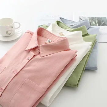 Nye Forår Solid Farve Enkel Bluse Shirts Kvinder Casual Løs Lange Ærmer Alle Match Ren Blusas Studerende Koreanske Grundlæggende Tynd Blusa