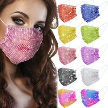 Nye Genanvendelige Glitter Rhinestone Paillet Maske til Kvinder Står over for Mode Leopard Crystal Maske Maskerade Kostume Part Ansigt Smykker