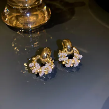 Nye Guld Farve Krystal Perler Twist Legeret Drop Øreringe til Kvinder Mode Geometriske Øreringe Bryllup Smykker Tilbehør