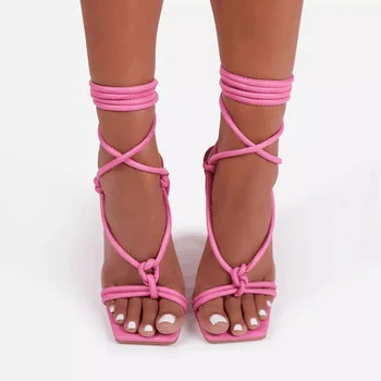Nye højhælede sko, sandaler pink stiletto part fisk munden på tværs af rem metal vedhæng catwalk kvinders shoes35-42