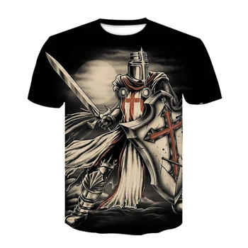 Nye Knights templar 3D-T-shirt, Mænd/kvinder, Mode Casual t-shirts Kort Ærme T-shirts Drenge/piger Tees O-Hals Cool herre tøj