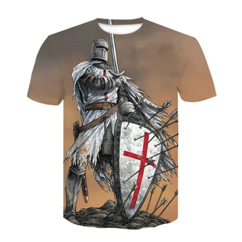Nye Knights templar 3D-T-shirt, Mænd/kvinder, Mode Casual t-shirts Kort Ærme T-shirts Drenge/piger Tees O-Hals Cool herre tøj