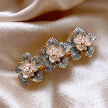 Nye Koreanske Emalje Hårklemmer Smykker Håndlavet Elegant Perle Blomst Hårnåle For Kvinder Gilrs Smykker Tilbehør