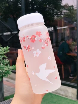 Nye Kreative Cherry Blossoms Matteret Glas Vand Flaske Kawaii Rensdyr Flaske Til Pigen Søde Pink Bærbar Sport Drikke Flasker