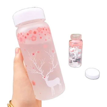 Nye Kreative Cherry Blossoms Matteret Glas Vand Flaske Kawaii Rensdyr Flaske Til Pigen Søde Pink Bærbar Sport Drikke Flasker