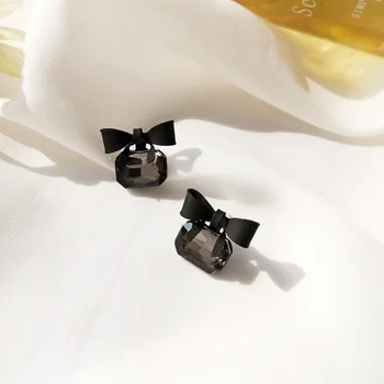 Nye Kvindelige Sorte Sløjfeknude Square Crystal Øreringe til Kvinder Boheme Mode Smykker 2021 Tilbehør