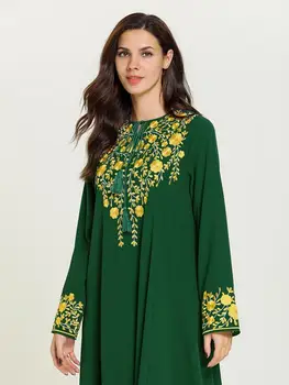 Nye Kvinder, Blomster Broderi Abaya Muslimske Kjole Part Cocktail Kaftan Kappe Kjole Islamisk Tøj Arabiske O-neck Dress Efteråret Casual