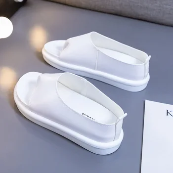 Nye Kvinder Sko-Kvinde Sandaler Mode 2020 Sommeren Tyk Bund Fladskærms-Platform Sko Solid Hvid Læder Studerende Damer, Sandaler