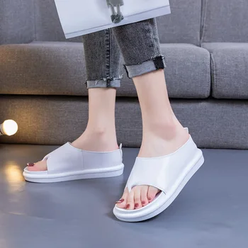 Nye Kvinder Sko-Kvinde Sandaler Mode 2020 Sommeren Tyk Bund Fladskærms-Platform Sko Solid Hvid Læder Studerende Damer, Sandaler