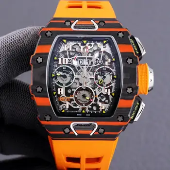 Nye luksus Herre Automatisk Mekanisk Selv at Wind Watch Carbon Fiber Orange Blå Sort Gummi RM11-03 Limited Sports Ure AAA -+