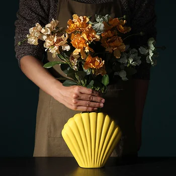 Nye Muslingeskal Form Nordisk Minimalistisk Keramik Vase Morandi Indgået Flowerpot Er Moderne Indrettet Stue Bordplade Pynt