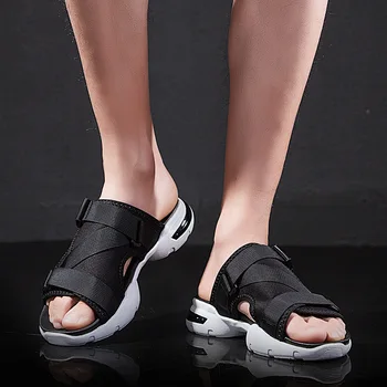 Nye Mænd Tøfler Indendørs Hjem Alle-match Hong Kong Style Sommer Strand Ourdoor Dias Mand Slipers Platform Sko