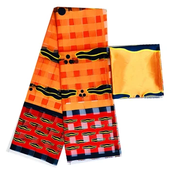 Nye ! orange satin silke voks Afrikanske tekstiler satin silke organza square stil silke voks stof for kvinder kjole 4+2yards