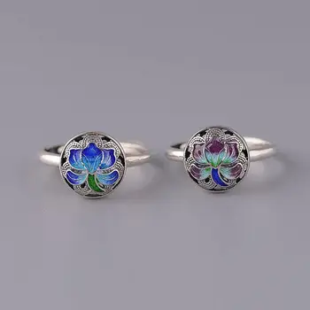 Nye originale designer håndværk cloisonne blomst øreringe ring sæt lys luksus med retro-charme damer sølv mærke smykker