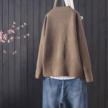 Nye produkter i efteråret og vinteren: ren farve alsidig knappen shorts strikket sweater cardigan kvinder casual kunst lang