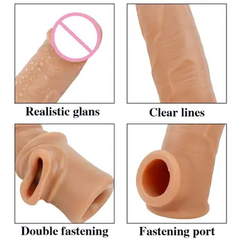 Nye Realistisk Penis Udvidelsen Ærme Genanvendelige Kondomer til mænd Flydende Silikone Forøg Forsinkelse Kondom Voksen Sex Legetøj til Mænd 18+