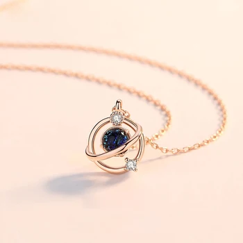 Nye S925 Silver Dream Planet Halskæde Kvindelige Tendens Niche Lys Luksus Rose Guld Diamant Kravebenet Kæde Temperament Gave Smykker
