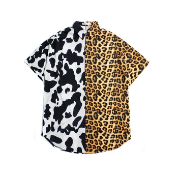 Nye sommer koreanske hip-hop ko leopard print syning løs casual skjorte