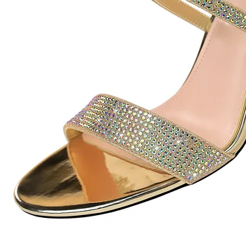 Nye Sommer Sexede Kvinder 9,5 cm Høje Hæle Crystal Sandaler Designer Glitter Silver Gold Hæle Sandaler Damer Bryllup Brude Sko