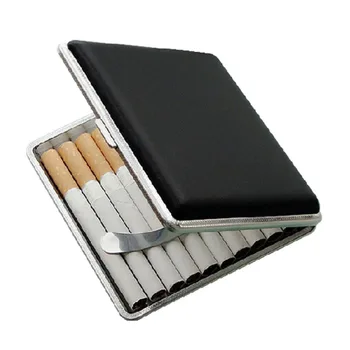 Nye Sort Imiteret Læder Stel af Metal Cigaret Opbevaring Tilfælde, Box Beholder til Lettere
