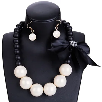 Nye Store Blå Hagesmæk Perler, Bånd Blomst Sløjfeknude Halskæder, Øreringe Erklæring Choker Nigerianske Indiske Perle Smykker Sæt til Kvinder
