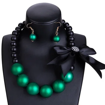 Nye Store Blå Hagesmæk Perler, Bånd Blomst Sløjfeknude Halskæder, Øreringe Erklæring Choker Nigerianske Indiske Perle Smykker Sæt til Kvinder