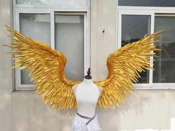 NYE!Udklædte smuk Guld angel feather vinger 185 cm fe vinger for Dans Fotografi Vise Party bryllup dekorationer