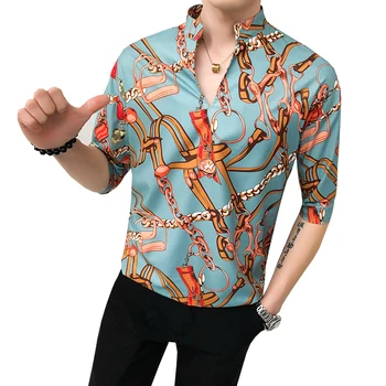 Nye Vintage Print Løs t-Shirts til Mænd Tøj 2021 Enkel Stå Krave Half Sleeve Casual Bluse Homme Streetwear Pullovere