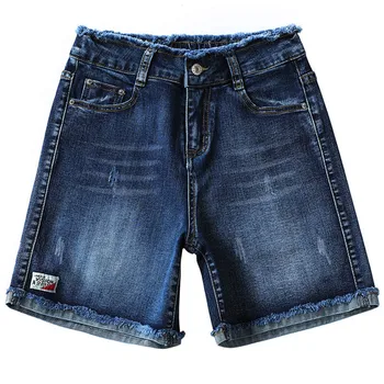 Nye Vintage Shorts til Kvinder Jeans Elasticitet Lige Løs Riding Mode Bukser med Frynser Forneden Kvindelige Fritid Denim Shorts