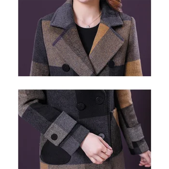 Nye vinter, efterår stil frakke Kvinder med stilfuld high-end Slim plus størrelse medium lange vilde gitter uldne trench coat frakke