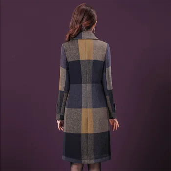 Nye vinter, efterår stil frakke Kvinder med stilfuld high-end Slim plus størrelse medium lange vilde gitter uldne trench coat frakke