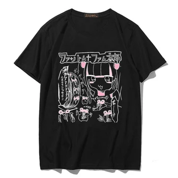 NYE Футболка Harajuku Tegnefilm Udskrive i Sort Afgrøde, Kvinder T-shirt Goth Bomuld kortærmet Top Tee Kvindelige Kawaii NYE Grunge Kpop