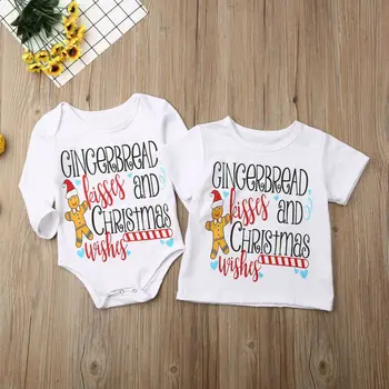 Nyfødt Baby, Dreng, Pige, Søster, Bror Matchende Julen Tøj Top Babyer Bomuld T-Shirt Romper Outfit