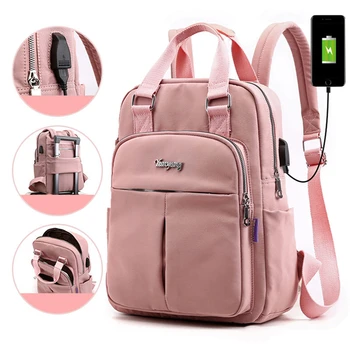 Nylon Kvinder Skole Rygsække Anti Tyveri USB Charge Rygsæk Vandtæt Bagpack skoletasker Teenage Piger Travel Bag