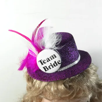 Nyt design Bachelorette bryllup 2021 Lilla glitter Mini top hat på hår klippet runde team bruden at være Høne polterabend