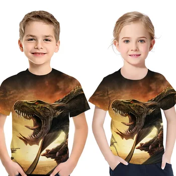 Nyt Mærke Sommeren Glubske Dinosaurer 3D Animal Printet T-shirt Dreng kortærmet T-shirt 4-14T Plus Size t-Shirts Børn Pige Toppe