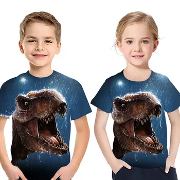 Nyt Mærke Sommeren Glubske Dinosaurer 3D Animal Printet T-shirt Dreng kortærmet T-shirt 4-14T Plus Size t-Shirts Børn Pige Toppe
