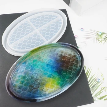 Ocean Fisk Skala Oval Bakke Crystal Epoxy Harpiks Skimmel Frugt opbevaringsboks Silicone Mould DIY Kunsthåndværk, Dekorationer Værktøj