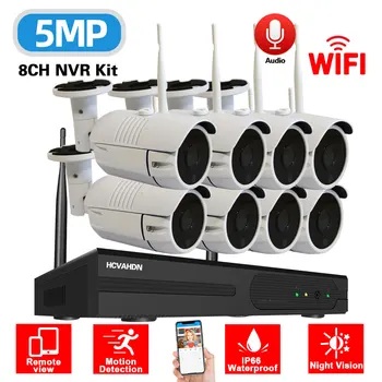 Offentlig CCTV Sikkerhed Kamera Wifi Wireless System, der 5MP 8CH Wifi NVR Kit Night Vision IP-Kamera Video-overvågningssystem Kit