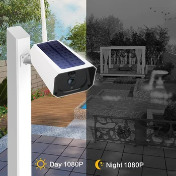 Offentlig Sikkerhed Kamera, 1080P Low Power Solar WiFi Kamera Vandtæt To-Vejs Audio,PIR bevægelsessensor,Night Vision