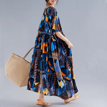 Oladivi Oversize Overdimensionerede Kvinder Mode Print Casual Løs Bomuld Kjole Damer Boheme Lange Maxi-Kjoler, Tunika Styles Vestido