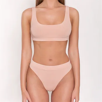 Oluolin Badetøj Kvinde 2021 Pink Swimsuit Badetøj 2 Stykke Grundlæggende Solid Bikini Sæt Hvid Badedragt Brasilianske Badetøj