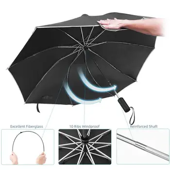 Omvendt Paraply/Rejser Bærbare Vindtæt Folde Paraply,10Ribs Automatisk Åbne/Lukke Paraply,Reflekterende Striber til Natten Sikkerhed