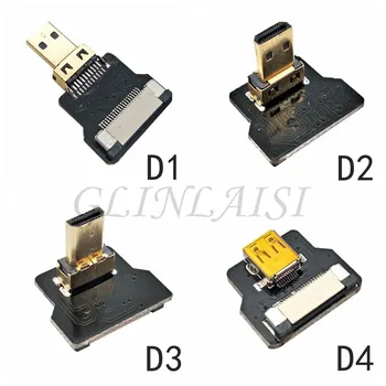Op & Ned & Vinklet 90 Graders micro HDMI-Kompatibel D Adapter FPV 5cm-80cm FPC Bånd Flade HDMI-Kabel Pitch 20pin Stik