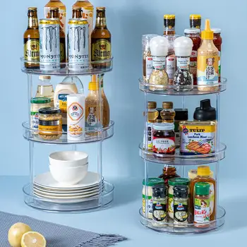 Opbevaring Spice Drink Kosmetiske Pladespiller Container Opbevaring Rack Gennemsigtig Roterende Hylde Til Køkken, Badeværelse Rummet