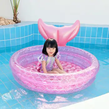 Oppustelige Havfrue Swimmingpool Hjem, Børn, Baby Pink Rund Swimmingpool Flydende Luft Sommer Udendørs Badning, Svømning Toy (90/120 cm)